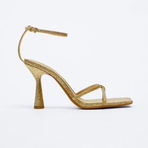 New ZARA Gold Glittery/Sparkly ✨ Strappy Sandals Size 8/39